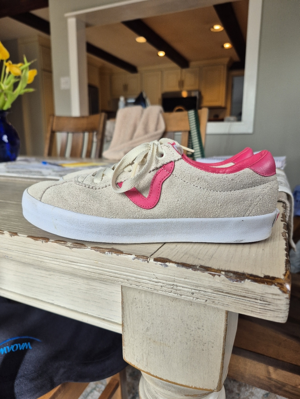 Vans Beige Suede Sneakers with Pink Accents Wmns Sz 7